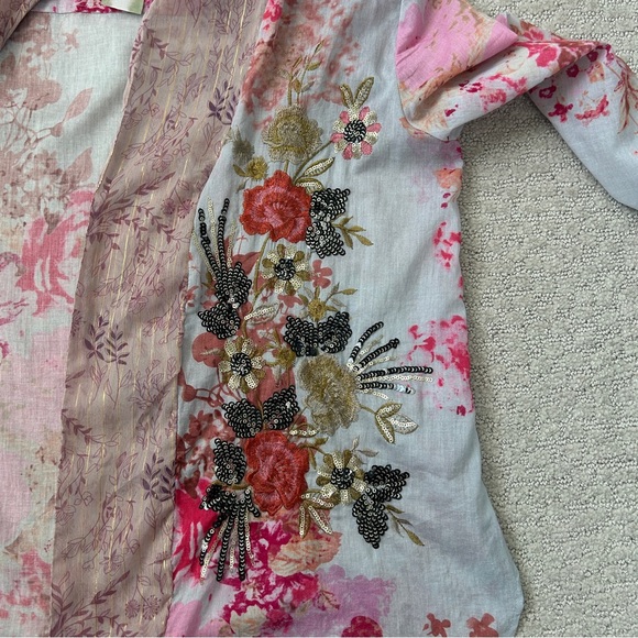 Aratta Silent Journey Jacket Small Hooded Lightweight Floral Embroidered Sequins - Picture 6 of 10